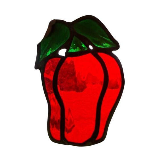 Stained Glass Red Bell Pepper Suncatcher Handmade Art Kitchen Decor 3.5"x2.5" - Picture 3 of 3